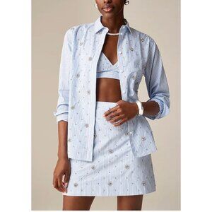 J. Crew | Collection garçon embellished shirt in blue pinstripe